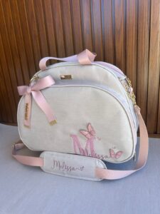 Bolsa Maternidade Branca Rosa Borboletas - Frontal