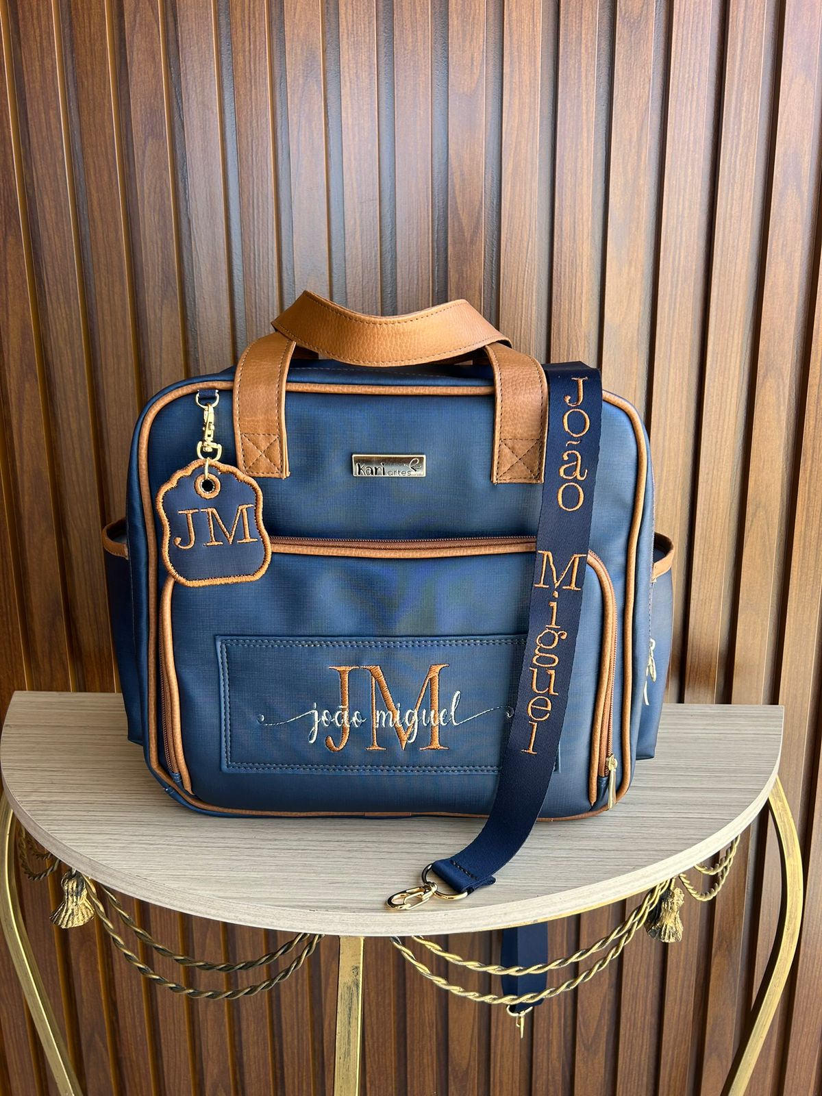 Frontal - Bolsa Mochila Classic Baby Azul Marrom