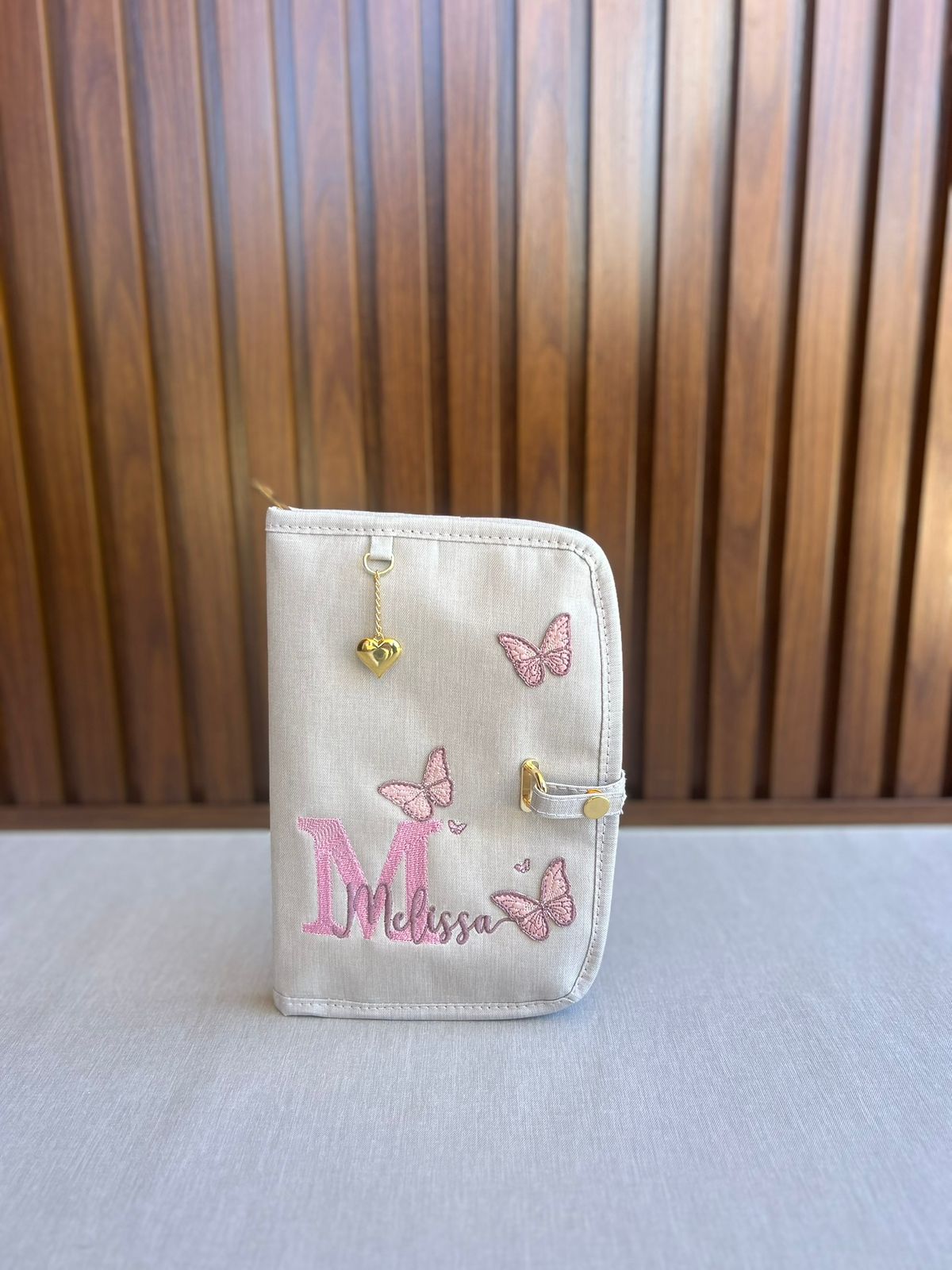 Porta Documentos Branco Rosa Borboletas - Frontal