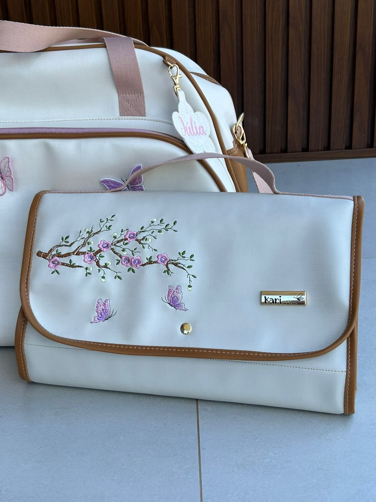 Trocador Luxo Branco Rosa Jardim - Frontal