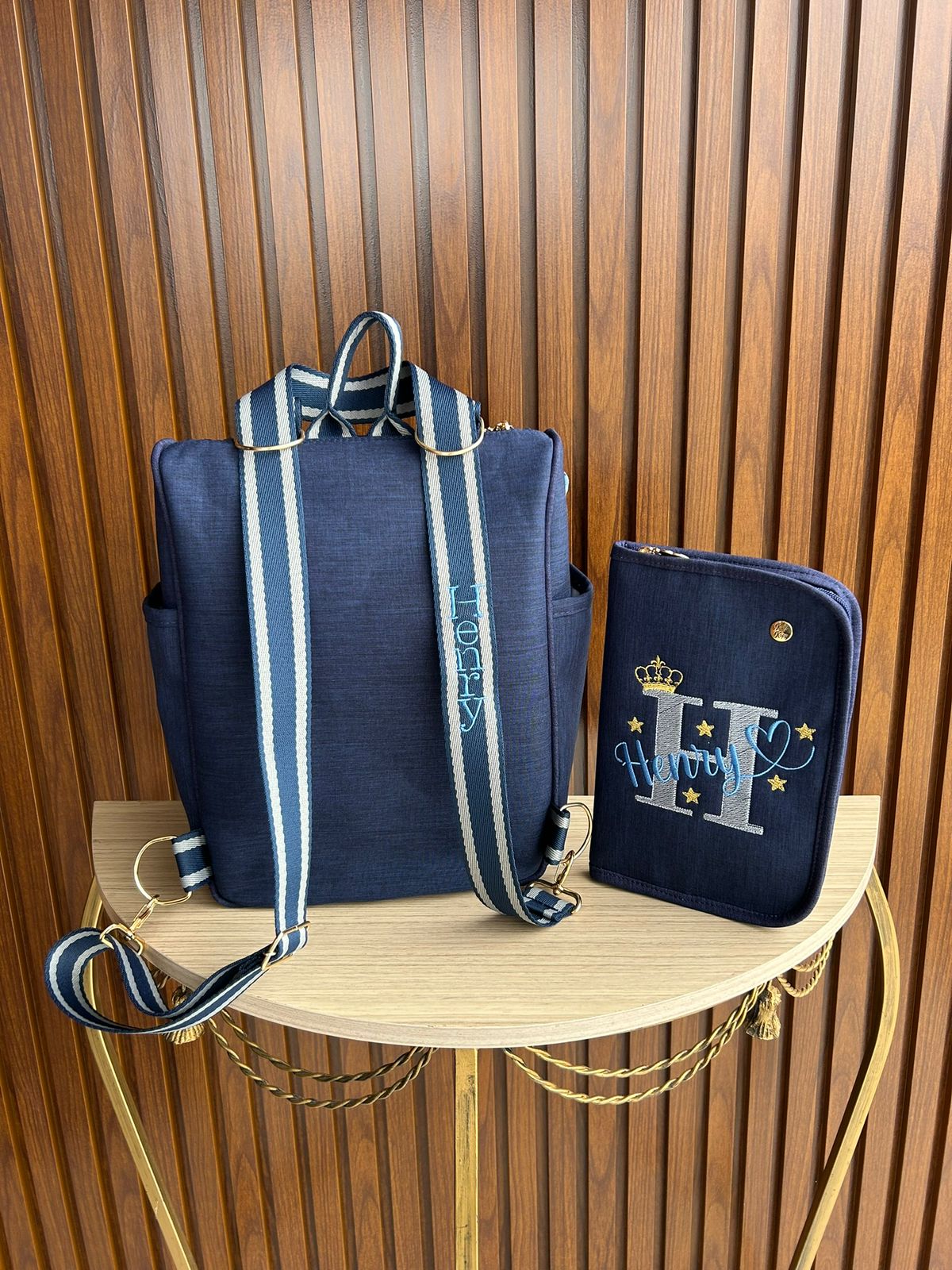 Posterior - Mochila Azul 2 em 1 e Porta Carteirinha Karina Kopp