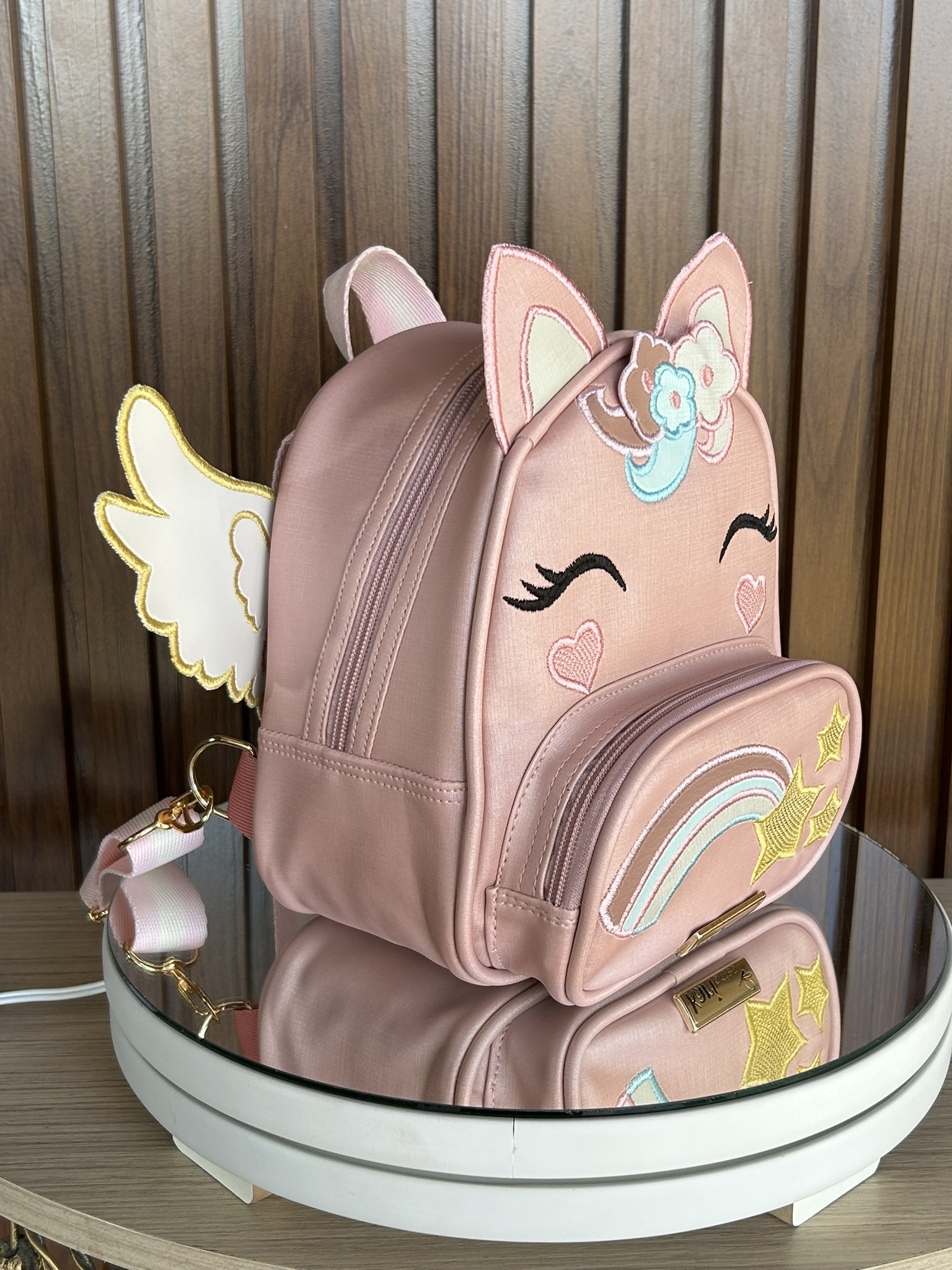Mochila Escolar Unicórnio Alado - Lateral Esquerda