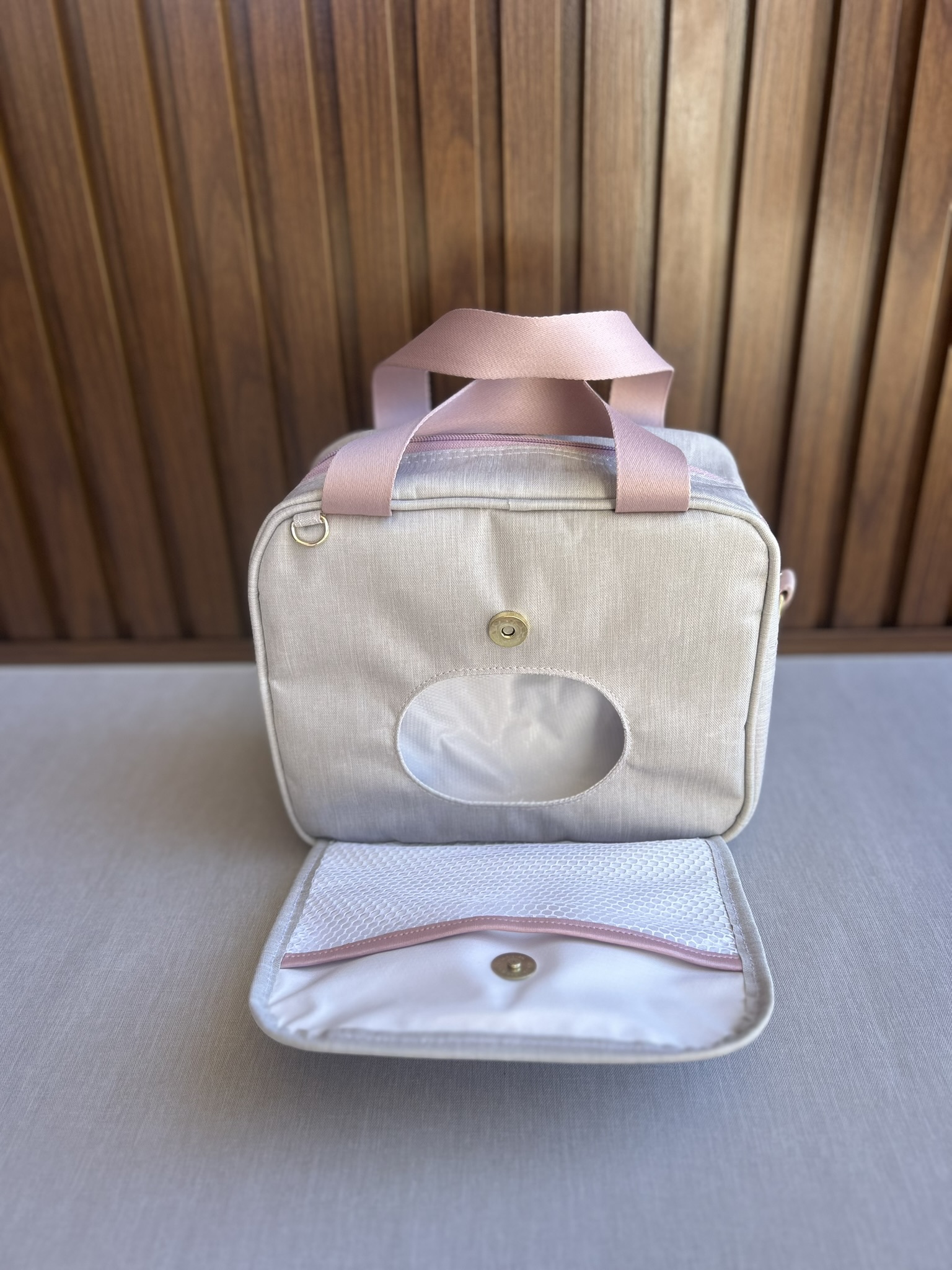 Necessaire Kit Higiene Cinza e Rosa