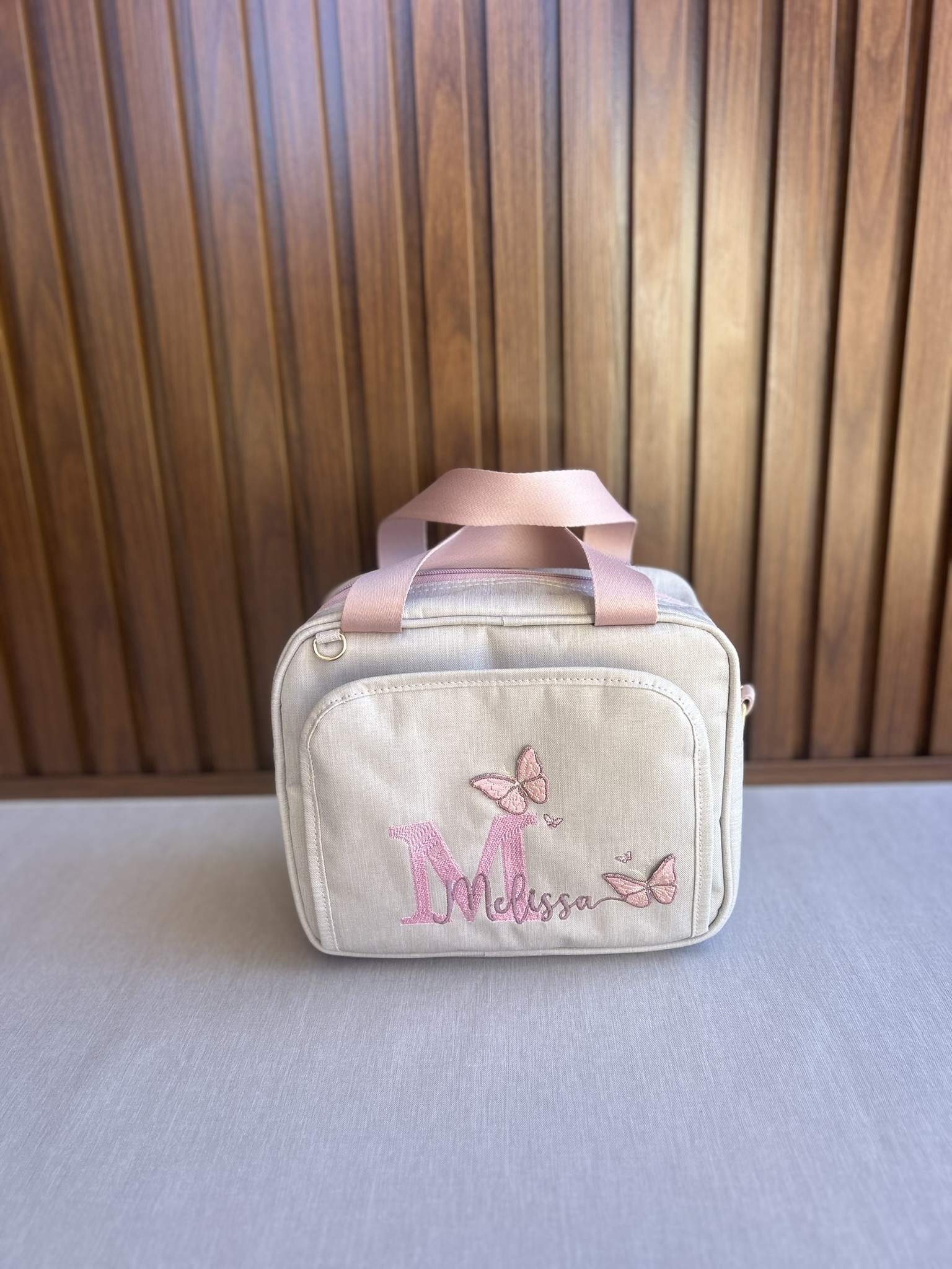 Necessaire Kit Higiene Cinza e Rosa